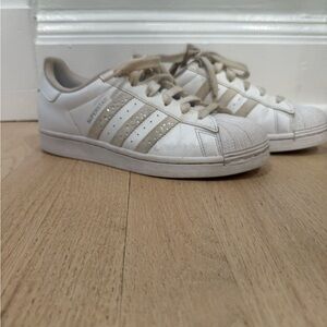 Adidas Superstar White and Beige Sneakers with Embellished crystals
